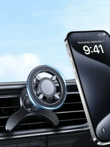 磁性车载手机支架 - 可旋转和可调节角度，稳定的吸盘底座，内置强力钕磁铁，自动连接，信号友好，紧凑稳定的设计，适用于所有智能手机（带或不带外壳），通风口和仪表板安装，单手操作方便