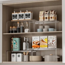 Acrylic Spice Rack, Stackable Cabinet Organizer, Suitable For Kitchen Storage, Spice Rack, Cabinet Countertop, Transparent Display Rack, Divider Rack For Cups, Plates