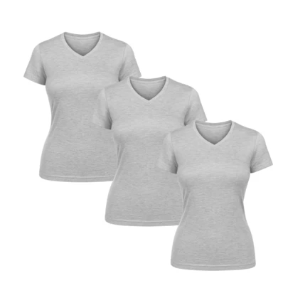 Kit 3un Blusa Camiseta Feminina Baby Look Gola V Básica