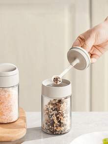 3pcs/2pcs/1pc 250ml Simple & Stylish Kitchen Glass Seasoning Jar, Multifunctional 1.5g/0.053oz Salt Spoon Spice Storage Jar, Waterproof & Moisture-Proof, Durable, Easy To Clean, Christmas Gift