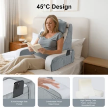 Reading Pillow With Arms, Supportive Backrest Cushion For Relaxing, Watching TV, Gaming, With Handy Pockets & Carry Handle - Grey - View 4