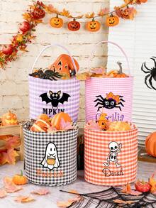 Sacola de Halloween personalizada para doces ou travessuras, cesta de doces de Halloween, saco de doces de Halloween, cesta de guingão de Halloween, nome personalizado para sacola de Halloween, embalagens para presentes de doces ou travessuras, presentes de Halloween, decorações de Halloween, embalagens para o Dia dos Mortos, sacolas de presentes para festas temáticas de Halloween, sacola de doces guingão personalizada para crianças, decoração de Halloween, presente de Halloween, Natal