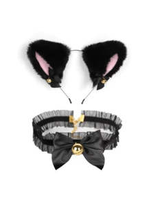 2 件/1 件万圣节服装道具洛丽塔女仆猫耳头带发带铃铛蝴蝶结发饰角色扮演动漫猫耳头带项圈可爱猫咪铃铛发带派对拍照道具