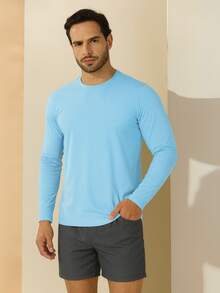 Vicio Fatal Men's Dry Fit Long Sleeve Top With UV 100+ Protection Thermal Second Skin For Training And Running Training Shirt Gym Fitness Shirt Plain Dry Fit Running Shirt Cold And Thermal Top - 淺藍色 - 查看 9