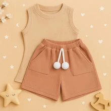 Conjunto Infantil Blusa Regata Básica + Shorts Canelado Com Pompom  Kit com 2 Peças Super Estiloso CJI039 - Rosê e Nude - Visão 2