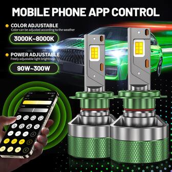 DrViAion 2PCS H7 LED Headlight AI Mobile APP Control 300W 3000K-8000K Smart LED Chip High Power For H4 H7 9005 9006 Car Accessories