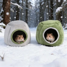 1 buc. Cuib semi-închis din bumbac, în formă de ciot de copac, rezistent la vânt, cald, din pluș, pat de dormit 3D antiderapant cu fund mare, potrivit pentru hamsteri, veverițe, planoare de zahăr, cobai, toate anotimpurile