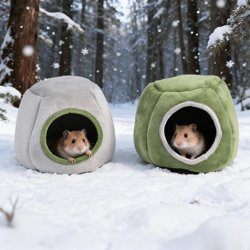 1 buc. Cuib semi-închis din bumbac, în formă de ciot de copac, rezistent la vânt, cald, din pluș, pat de dormit 3D antiderapant cu fund mare, potrivit pentru hamsteri, veverițe, planoare de zahăr, cobai, toate anotimpurile
