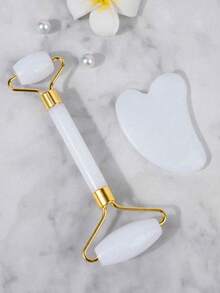 2件套面部刮痧按摩工具套装：1个双头按摩滚轮，1个心形刮痧板，面部按摩可消除浮肿，舒缓提拉肌肤，令肌肤焕发光彩。适用于美容、护肤、水疗、自我护理、护肤工具、面部护理、美容师用品、按摩、面部按摩工具、面部滚轮。 - 彩色 - 查看 20