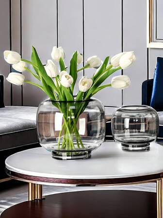 1-Piece Luxury Round Pot-Bellied Glass Vase - Transparent Hydroponic Flower Arranging Device With Wide Opening - Multi-Functional Decor For Living Room, Dining Room & Floor Displays - Modern Centerpiece Essential, Wedding Reception Decor, Airbnb Styling Accent, Minimalist Home Upgrade, Instagrammable Fish Tank Alternative Home Decor Room Decor Flower Vase