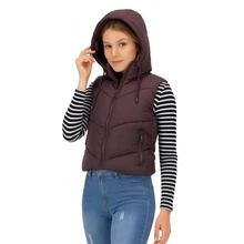 SAKERS OUTDOOR CLOTHING Chaleco informal de cuello alto para mujer, con bolsillos con cremallera, largo regular, tejido revestido, ligeramente elástico Chaleco Acolchado Dama Invierno Casual Moda, Capucha Sakers - Morado - Ver 2