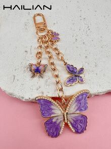 HAILIAN A Metal Chain Bag Pendant Made Of Alloy Material About Butterfly, Gradient Butterfly, Pearl Butterfly, Butterfly Inlaid With Diamonds, It Can Be Used As A Bag Pendant, Car Key Chain, Birthday Holiday Gift - Purple - View 7