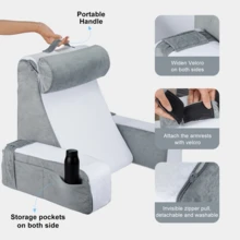 Reading Pillow With Arms, Supportive Backrest Cushion For Relaxing, Watching TV, Gaming, With Handy Pockets & Carry Handle - Grey - View 5