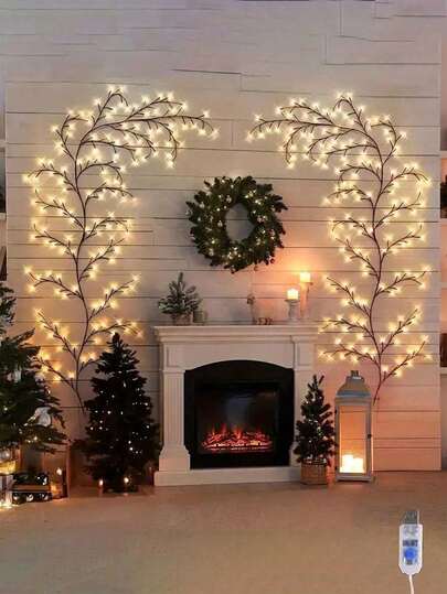 1pc 96 LED Willow Branch Lights, USB Powered 8 Modes Bendable Willow Twig Lights, Indoor Home Decor Willow Lights, Suitable For Wall, Bedroom, Living Room, Holidays And Party Decoration
