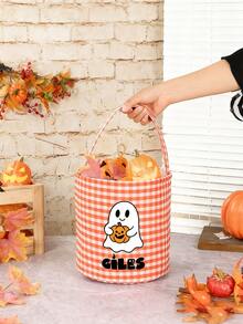 Sacola de Halloween personalizada para doces ou travessuras, cesta de doces de Halloween, saco de doces de Halloween, cesta de guingão de Halloween, nome personalizado para sacola de Halloween, embalagens para presentes de doces ou travessuras, presentes de Halloween, decorações de Halloween, embalagens para o Dia dos Mortos, sacolas de presentes para festas temáticas de Halloween, sacola de doces guingão personalizada para crianças, decoração de Halloween, presente de Halloween, Natal