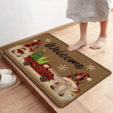 1 pièce Tapis de cuisine en lin imprimé motif elfe, décoration et cadeau de Noël, tapis en polyester rectangle imprimé en 3D pour le salon, la chambre, le couloir, la salle de bain, la buanderie - décoration d'intérieur et d'extérieur