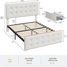 Fulvari Full/Queen/King Size Bed Frame With Headboard,Linen Upholstered Platform Bed Frame With 4 Storage Drawers,Button Tufted Style,No Box Spring Needed - 米色 - 查看 2