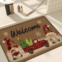 1 pièce Tapis de cuisine en lin imprimé motif elfe, décoration et cadeau de Noël, tapis en polyester rectangle imprimé en 3D pour le salon, la chambre, le couloir, la salle de bain, la buanderie - décoration d'intérieur et d'extérieur