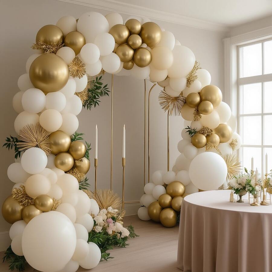 White And Gold Balloon Garlandnull