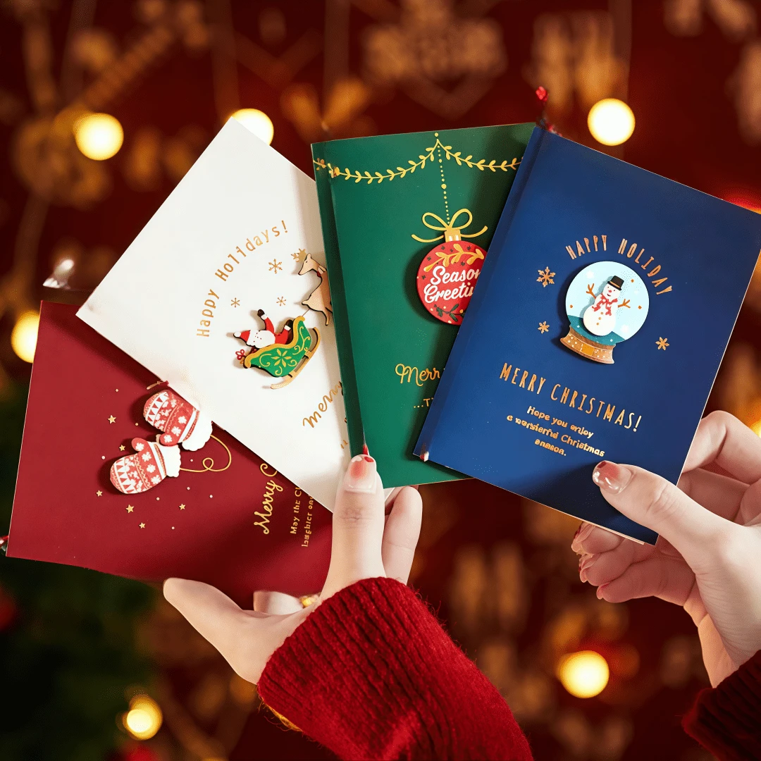 1/8pcs Christmas Handwritten Greeting Cards, Vintage Christmas Eve Gift Cards, Holiday Blessing Cards