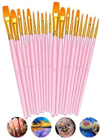 Paint Brushes Set, 10 Pcs Paint Brushes For Acrylic Painting, Oil Watercolor Acrylic Paint Brush, Artist Paintbrushes For Body Face Rock Canvas, Kids Adult Drawing Arts Crafts Supplies, Blush