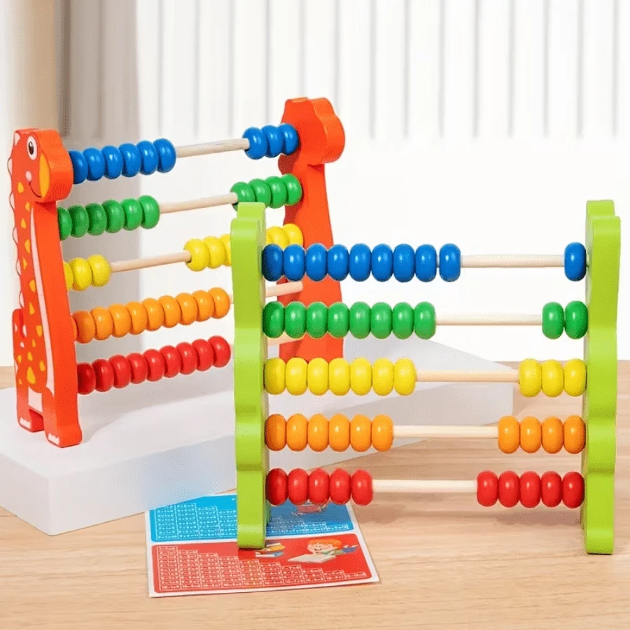 1 pieza Abaco de dinosaurio de dibujos animados y conejo, abaco de madera de 5 cuentas adecuado para el aula, cuentas de colores para matemáticas educativas, herramienta de conteo, regalo educativo de matemáticas preescolares con tabla de multiplicar - Multicolor - Ver 1