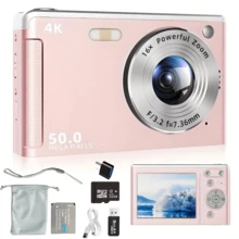 50MP Digital Camera, 4K Display, USB Rechargeable 700mAh Lithium-Polymer Battery, 16X Optical Zoom With Stabilization, 2.8" Touchscreen, Non-Waterproof Design, Includes 32GB SD Card - Ideal Birthday Or Christmas Gift