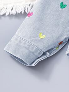 New Girls Toddler Asymmetrical Heart Embroidered Cute Casual Denim Jacket, Spring/Summer/Autumn - Blue - View 7