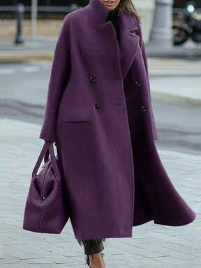 Manteau long élégant à col rabattu, manches longues, chaud et décontracté pour le trajet, automne/hiver pour femmes