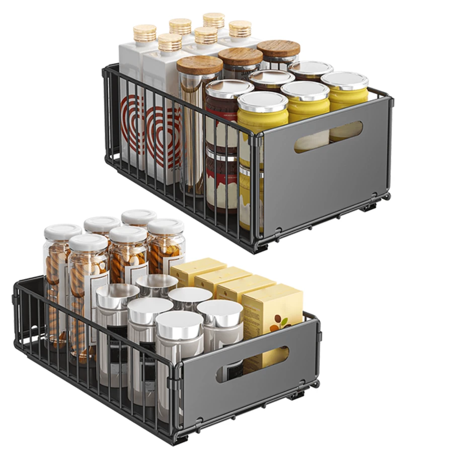 Organizzatore per mobili da cucina, porta spezie, mobile base, 24 * 37,5 * 10 cm/24 * 37,5 * 18 cm, ripiano con 2 cassetti telescopici