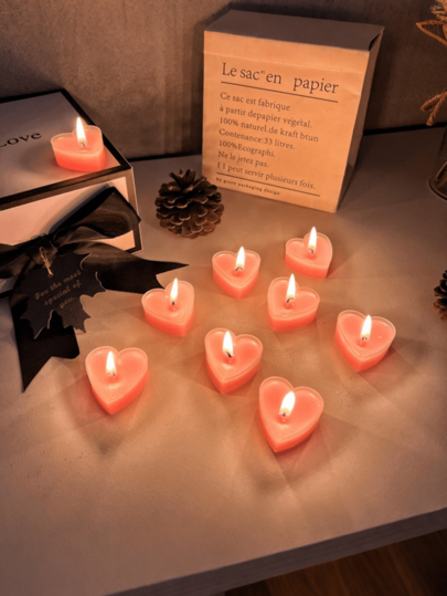9pcs Box Of Heart-Shaped Scented Candles, Essential Items For Halloween Decorations,Romantic Dinner Sets And Wedding Decorations, Party And Home Decoration Candlesticks,Christmas Gifts, For Proposals,Romantic Dinners, Wedding, Mother's Day Gift,Valentine's Day Decorations,Halloween & Christmas Party Souvenirs.