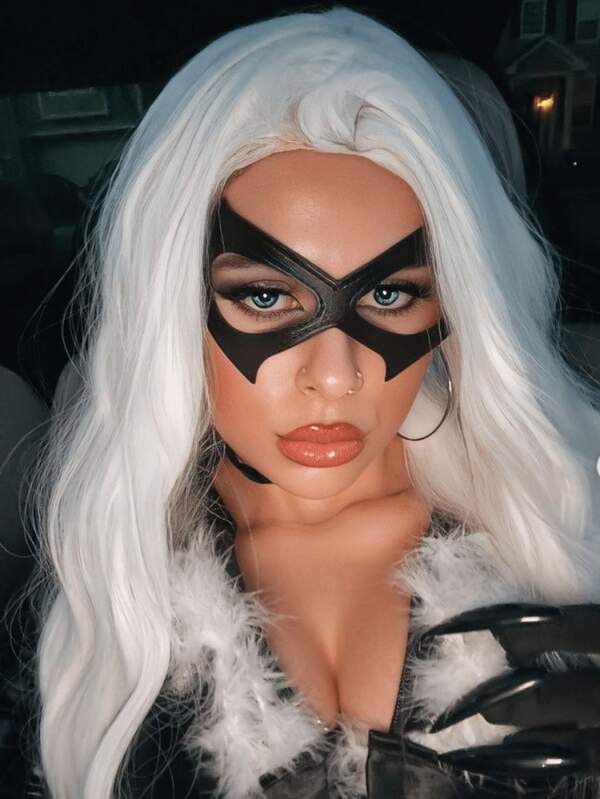 1pc Black Cat Character Cosplay Mask, Super Hero Villain Eye Mask, Faux Leather Halloween Costume Accessory, Cartoon Character Roleplay Mask, Adjustable Elastic Strap Women Mask, Essential For Cosplay Party And Halloween, High-Quality Black Cat Theme Mask, Suitable For Comic Conventions And Themed Events