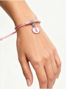 Adjustable Handmade Pink Ribbon Bracelet, Caring For Women's Health