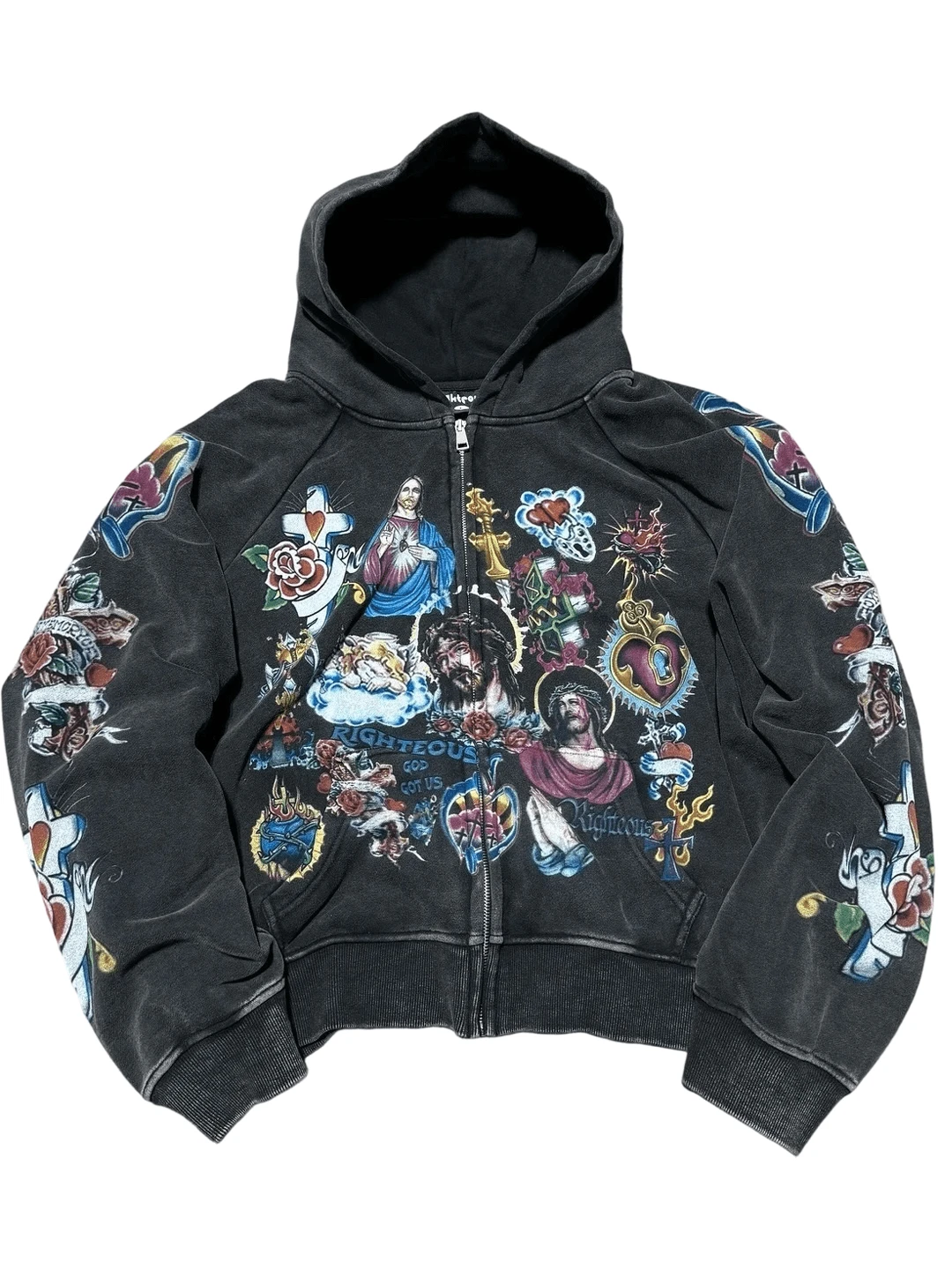 Jesus Hoodie Men's Y2k Zip Up Hoodie Harajuku Hip Hop Streetwear Casual Sweatshirt Hooded - 黑色 - 查看 1