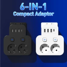 2AC Outlet + 3USB + 1 Type-C Multi-Function Travel Adapter Converter, Compact Portable Wall Plug Socket Extender Suitable For Office, Travel, Gaming, Home, School