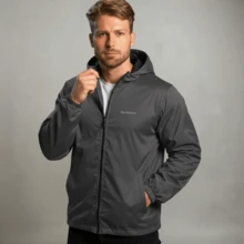 Men's Windbreaker Jacket, Lined, Waterproof, Plain, Hooded - Dark Grey - View 9
