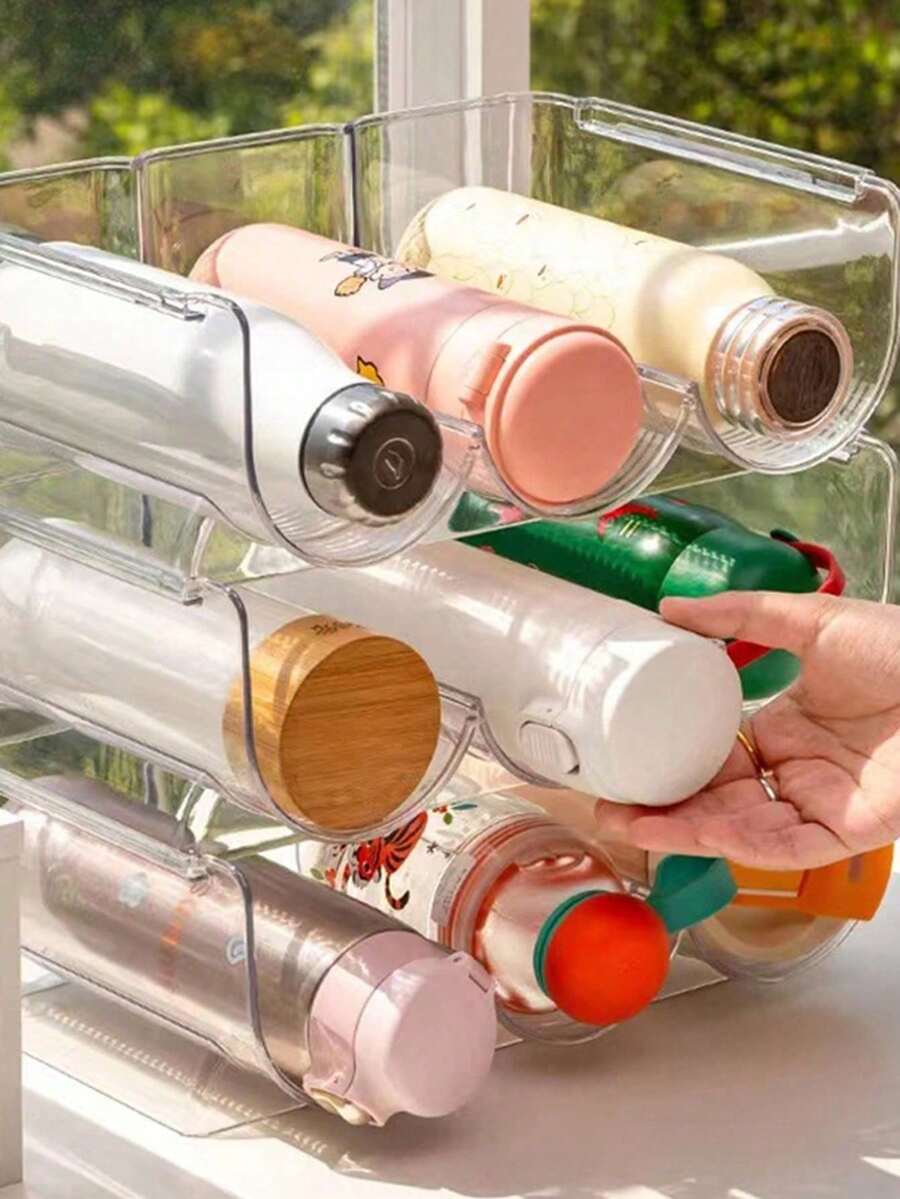 1/2/3 Niveles Organizador Apilable para Botellas de Agua, Organizador de Botellas de Agua con Compartimentos Grandes, Organizador Transparente para Botellas de Agua para Gabinete, Estante para Botellas para Organización y Almacenamiento en la Cocina