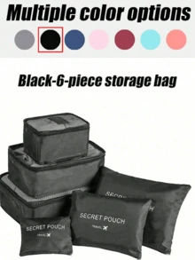 1/6 件便携式收纳套装，多功能旅行包，可折叠随身行李箱，大容量衣物收纳袋，行李整理袋，旅行必需品，压缩收纳袋，大网袋，整理和收纳，旅行配件，返校，宿舍必需品，秋季新品 - 黑色 - 查看 3