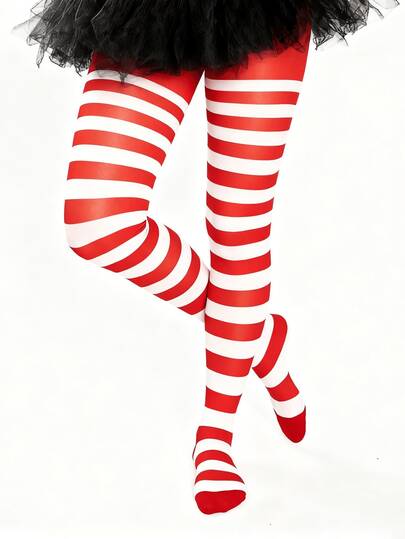 1 双女式条纹连裤袜 - 适合节日（万圣节、圣诞节、圣帕特里克节）、角色扮演和派对场合，多种颜色可选，均码