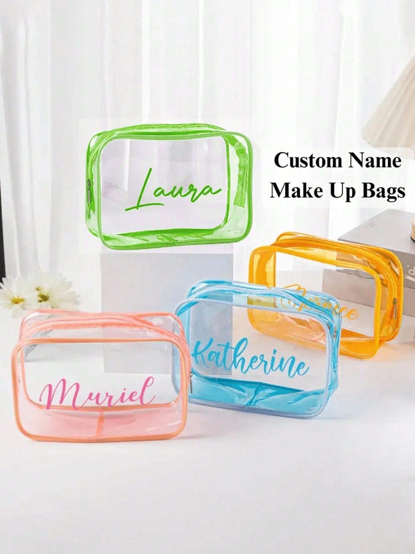 Bolsa de maquillaje transparente personalizada | Organizador de viaje personalizado para mamá y bebé | Bolsa de aseo transparente | Lindo regalo para mamá, niños y bebés - Multicolor - Ver 1