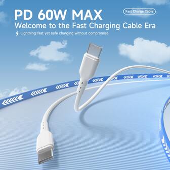 1 pieza/3 piezas/5 piezas Cable de carga rápida de 60W, talla grande rápido y talla grande , cable USB C a C, material de PVC, buen tacto, buena resistencia, forma estable, la tasa de transmisión de datos alcanza 480Mbps, compatible con varios modelos de teléfonos, teléfonos y tabletas tipo C, negro/blanco