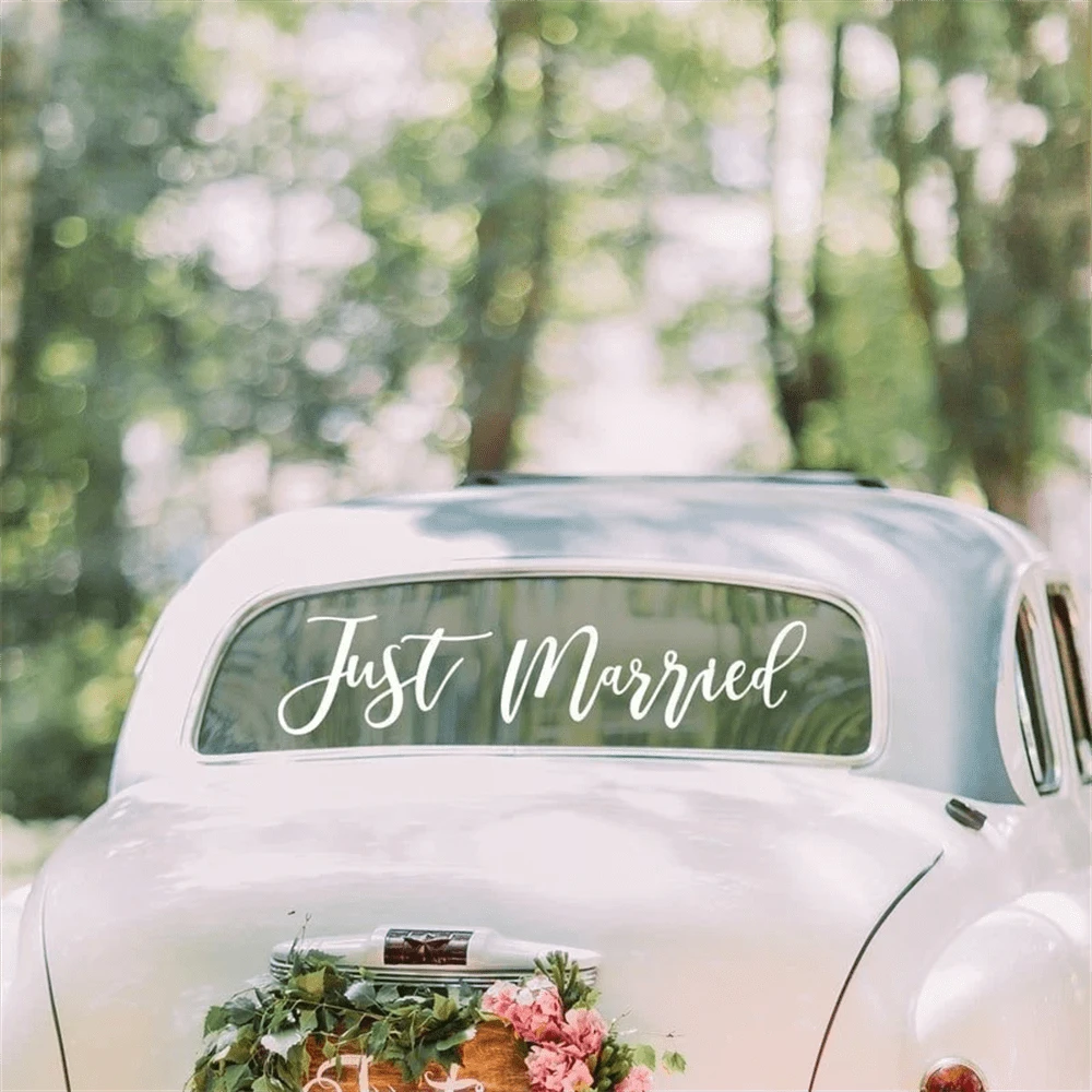 Just Married Vinyl Decal For Car Window Wedding Car Decor, Getaway Car Decal, Bride And Groom Car Decal, Romantic Wedding Day