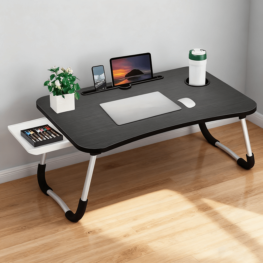 Extra-Large Portable Laptop Desk With Cup Holder & Drawer - Multifunctional Tray Stand For Bed, Sofa, Floor Use - Sturdy, Durable, Foldable Design