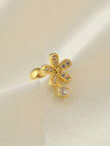 1 pieza Pendientes de botón con flor de acero inoxidable de 20G con cierre de rosca para mujeres, joyas para perforaciones múltiples estándar en daith, snug, cartílago, concha, hélix, antitragus y lóbulo con CZ