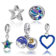 1 件迷人海洋系列珍珠吊坠，蓝色贝壳、海星和螃蟹吊坠，螃蟹、鱼尾、贝壳吊坠，适合 DIY 手链和项链首饰制作 - 彩色 - 查看 2