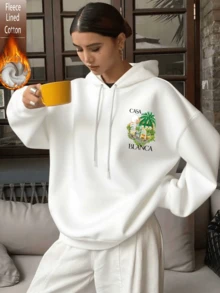 Einfarbiges Damen-Sweatshirt mit übergroßem Kordelzug, beliebtes Grafikdesign, Damenoberteile aus Baumwolle, Frühlings- und Sommer-Street-College-Stil (lässig, vielseitig), Damenbekleidung, geeignet für Outdoor-Sportbekleidung, Paarmodell