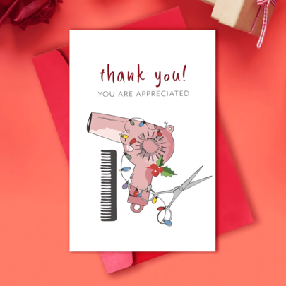 1pc Christmas Card With Design Featuring A Hair Dryer And Scissors Pattern, "You Are Appreciated" Thank You Card, A Unique Hairstylist Appreciation Gift, Suitable For Christmas, New Year, Holidays, And Spring Festival Birthday Card