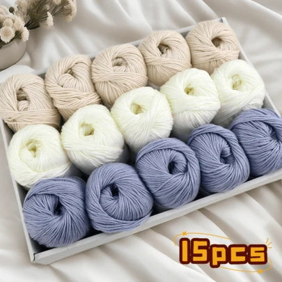 750g, 15pcs Luxury Blended Yarn Set - 3 Color Combination [Approx. 750g/15 Balls Per Pack], Soft Beige, Multicolor Handcraft Knitting Yarn, Suitable For Baby Blankets, Scarves, Cardigans, Shawls And DIY Crafts