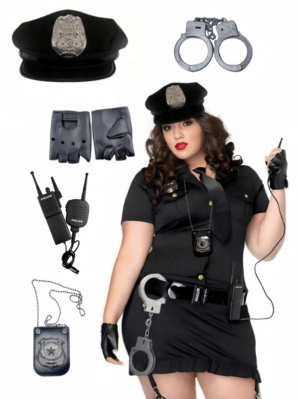 1pc/2pcs Halloween Costume Accessories, Uniform Role Play Costume Party Performance Accessories, Atmosphere Photo Props, Plastic Handcuffs, Walkie-Talkie, Cap, Badge Necklace