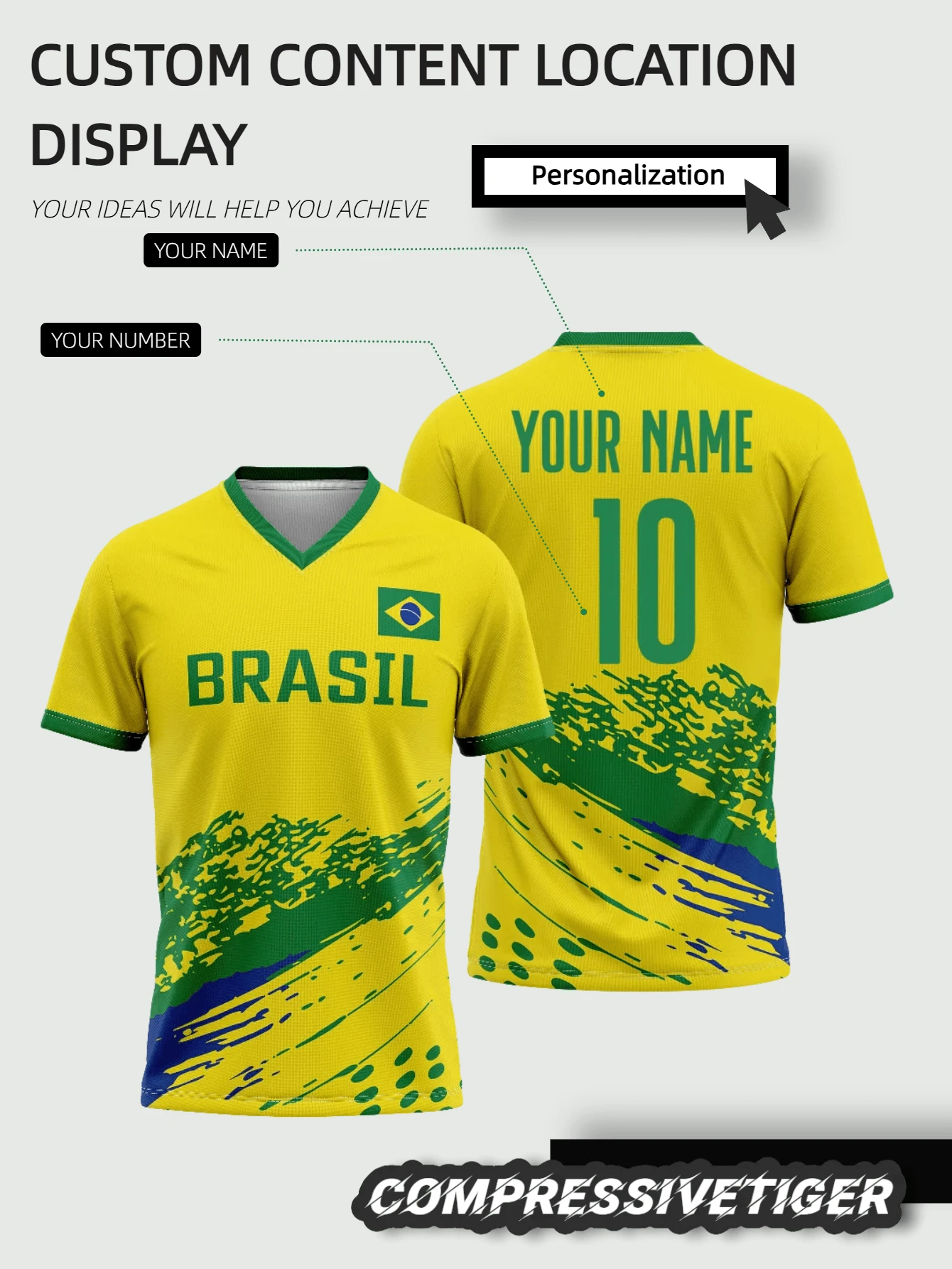 1 Stück Fußballtrikot mit Brasilien-Motiv: Leuchtendes Gelb mit Nationalflagge. Perfekt, um Ihre Liebe zum brasilianischen Fußball zu zeigen. Wir bieten Komplettanpassung - fügen Sie Ihren Namen, Ihre Lieblingsnummer oder einzigartige Designelemente hinzu. Hergestellt aus hochwertigem, atmungsaktivem Material. Heben Sie sich mit einem personalisierten Stück hervor, das das Fußballerbe Brasiliens ehrt. Halloween, Thanksgiving, Weihnachten und Neujahrsgeschenke